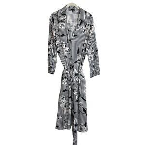 Ann Taylor Black and White Striped Floral Midi Dress